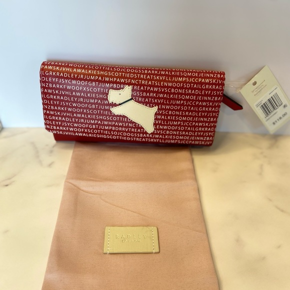 NWT Radley London Large Bright Red Leather Wallet Scotty Dog White Text Dust Bag - Picture 10 of 13